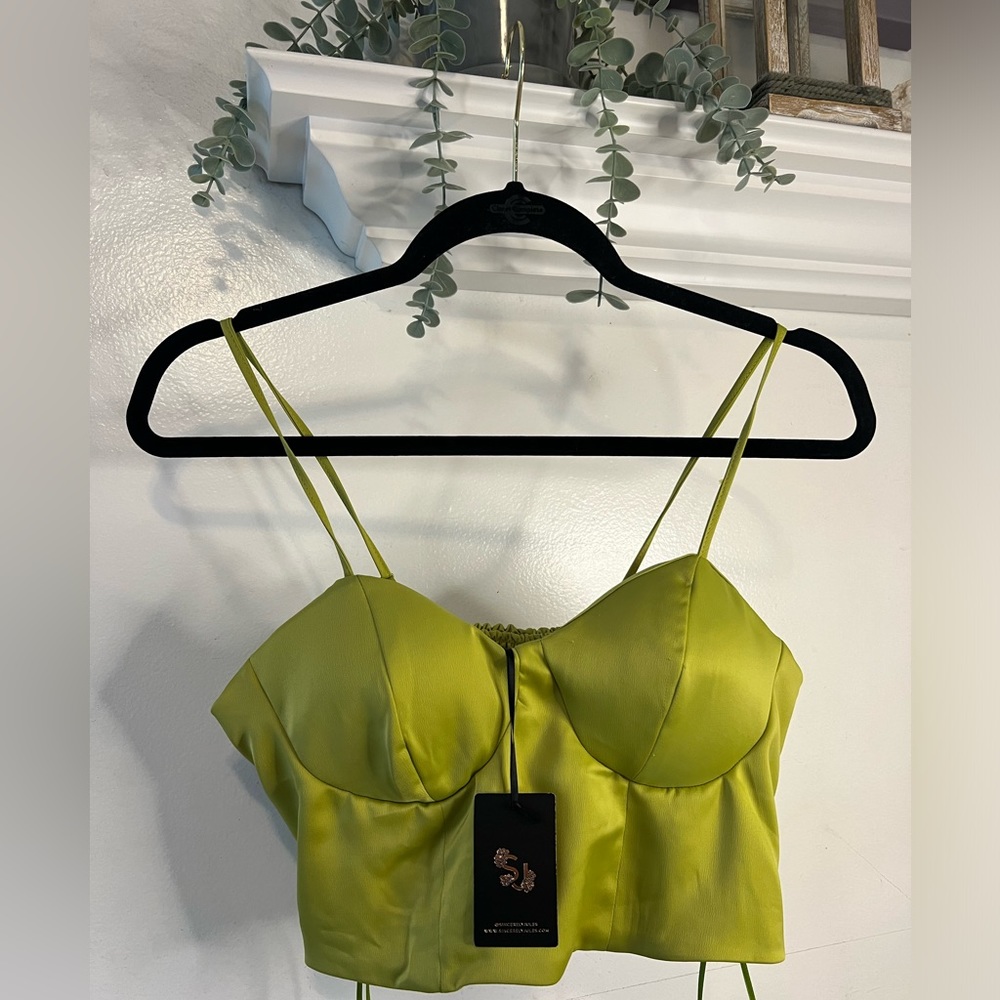 Sincerely Jules Lime Green Satin Crop Top